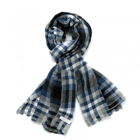 Pure Cashmere Scarves Blue Plaid Fashional Winter Scarf